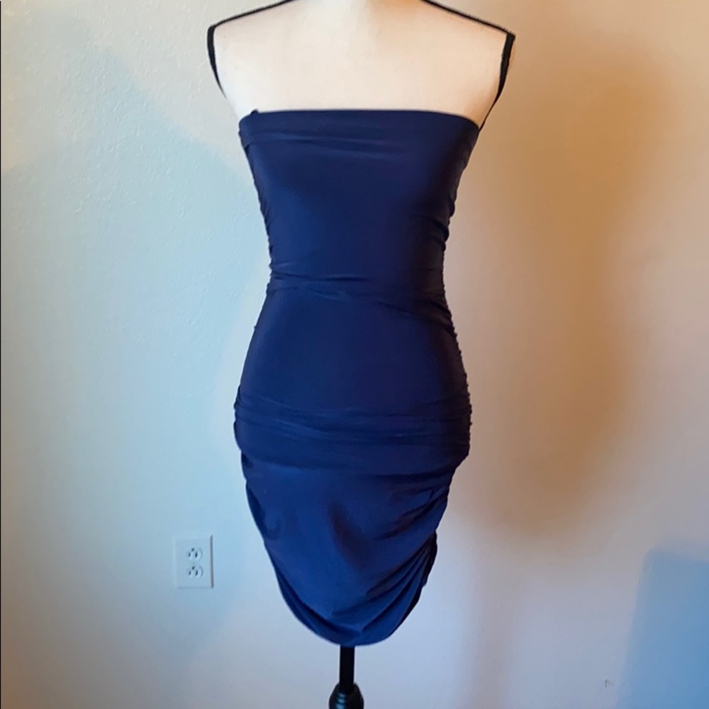 Navy strapless form fitted dress